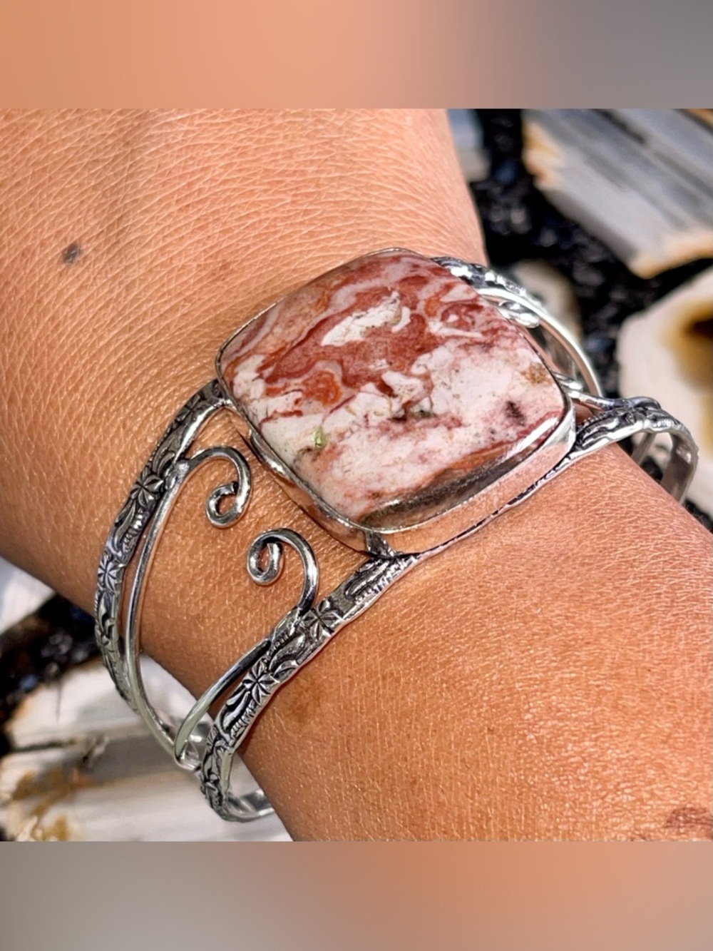 Squared- Brown Dolomite Adjustable Cuff Bracelet